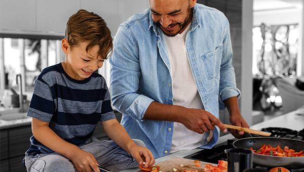 dad and son cooking