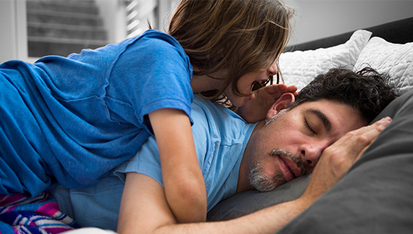 son yelling in sleeping dad's ear